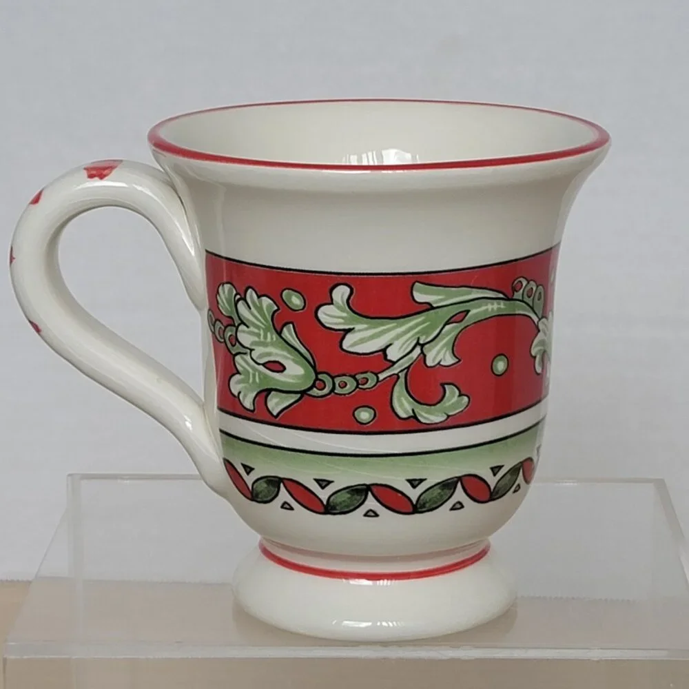 Sur La Table La Rossa Footed Red Green Ceramic Made in Italy Coffee Cup Mug 15oz